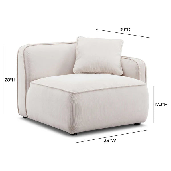 Travie White Sand Performance Corduroy Velvet RAF Corner Chair | BeBoldFurniture