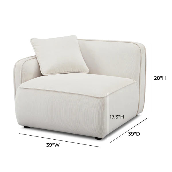 Travie White Sand Performance Corduroy Velvet LAF Corner Chair | BeBoldFurniture