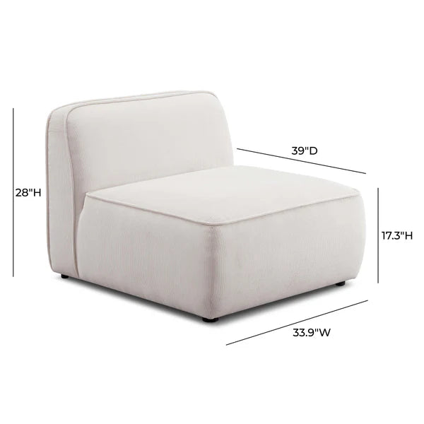Travie White Sand Performance Corduroy Velvet Armless Chair | BeBoldFurniture