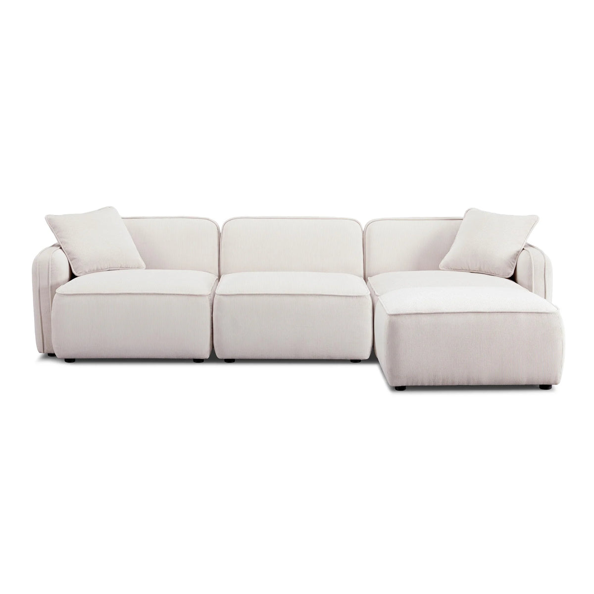 Travie White Sand Performance Corduroy Velvet 4-Piece Modular Sectional | BeBoldFurniture
