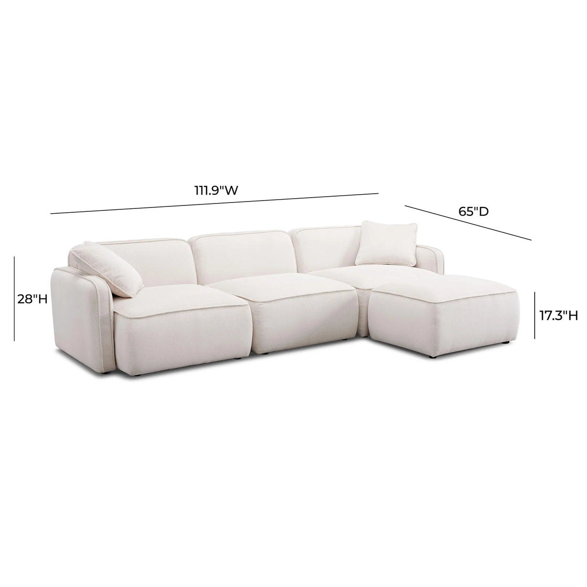 Travie White Sand Performance Corduroy Velvet 4-Piece Modular Sectional | BeBoldFurniture