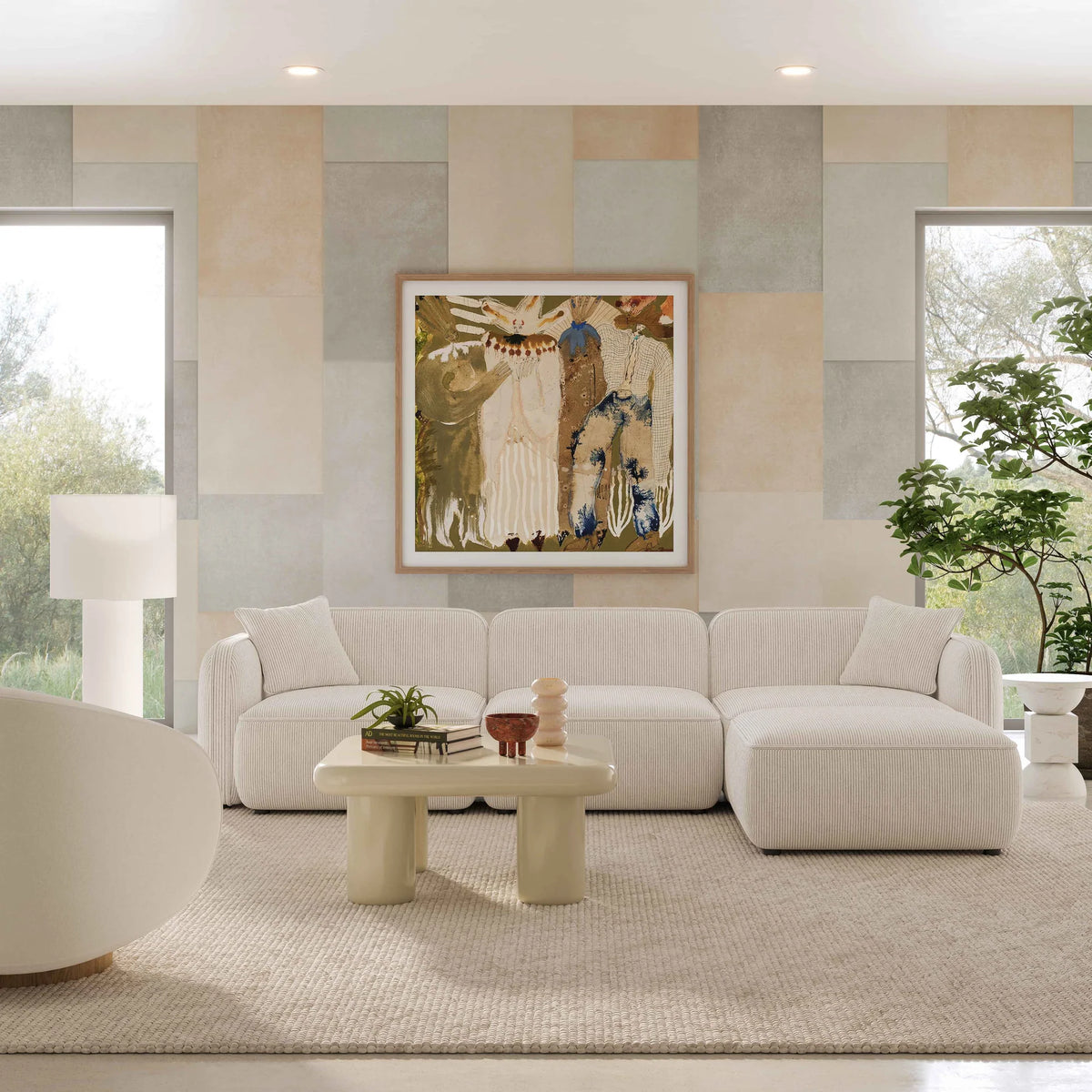 Travie White Sand Performance Corduroy Velvet 4-Piece Modular Sectional | BeBoldFurniture