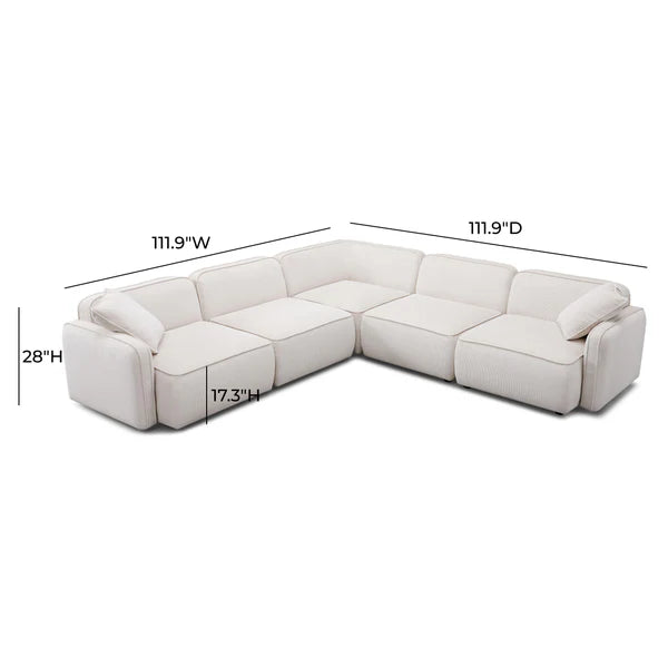 Travie White Sand Performance Corduroy Velvet Modular L-Sectional | BeBoldFurniture