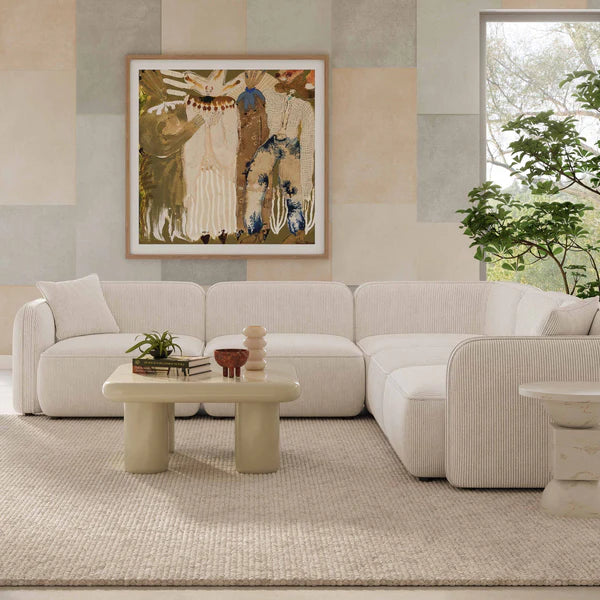 Travie White Sand Performance Corduroy Velvet Modular L-Sectional | BeBoldFurniture