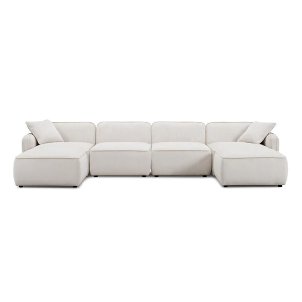 Travie White Sand Performance Corduroy Velvet 6-Piece Modular U-Sectional | BeBoldFurniture
