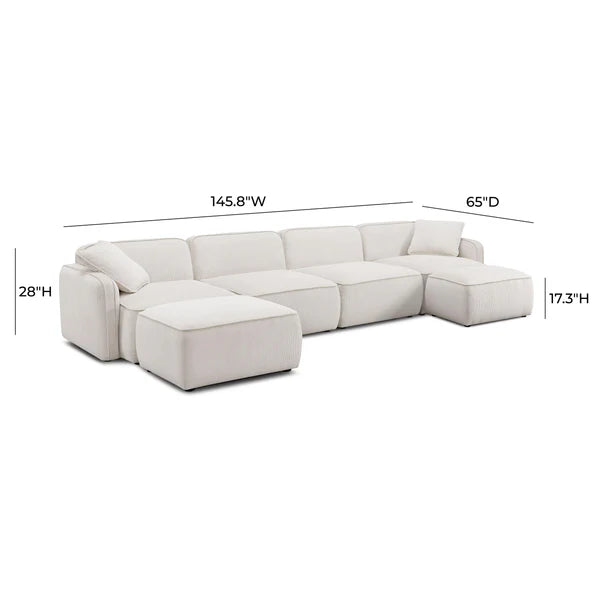 Travie White Sand Performance Corduroy Velvet 6-Piece Modular U-Sectional | BeBoldFurniture
