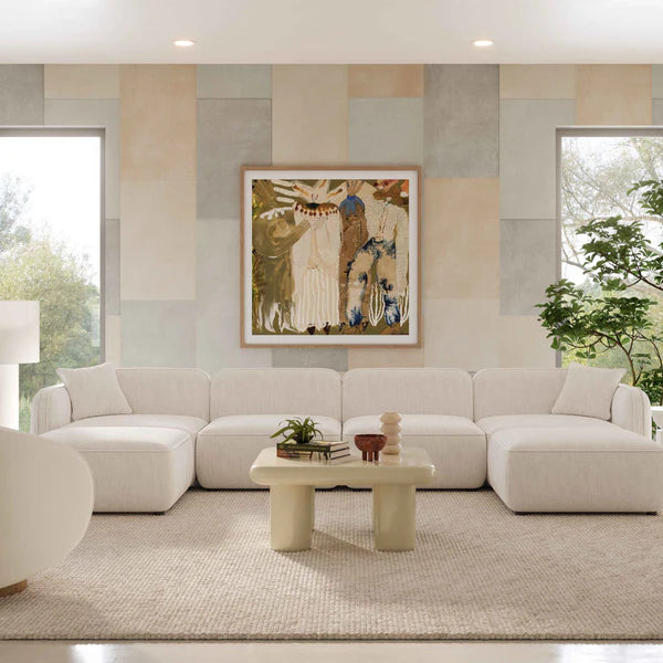 Travie White Sand Performance Corduroy Velvet 6-Piece Modular U-Sectional | BeBoldFurniture