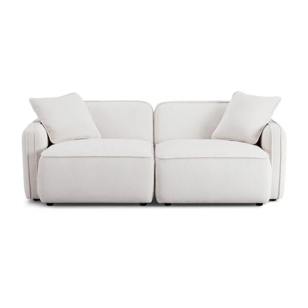 Travie White Sand Performance Corduroy Velvet Modular Loveseat | BeBoldFurniture