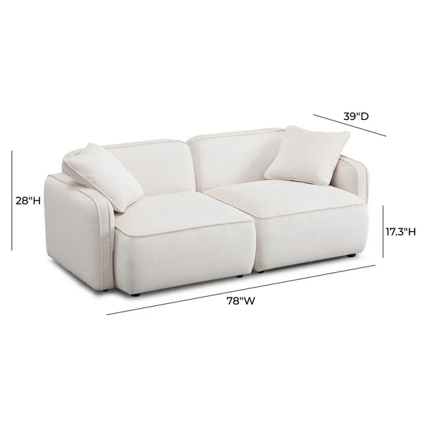 Travie White Sand Performance Corduroy Velvet Modular Loveseat | BeBoldFurniture