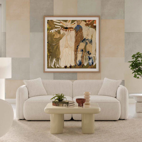 Travie White Sand Performance Corduroy Velvet Modular Loveseat | BeBoldFurniture