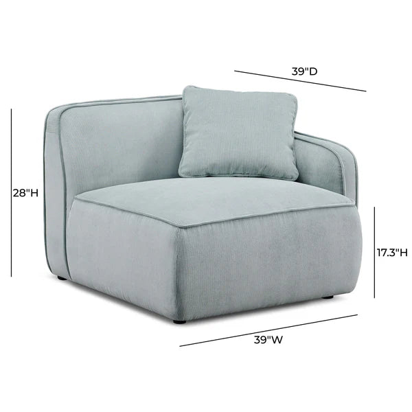 Travie Light Green Performance Corduroy Velvet RAF Corner Chair | BeBoldFurniture