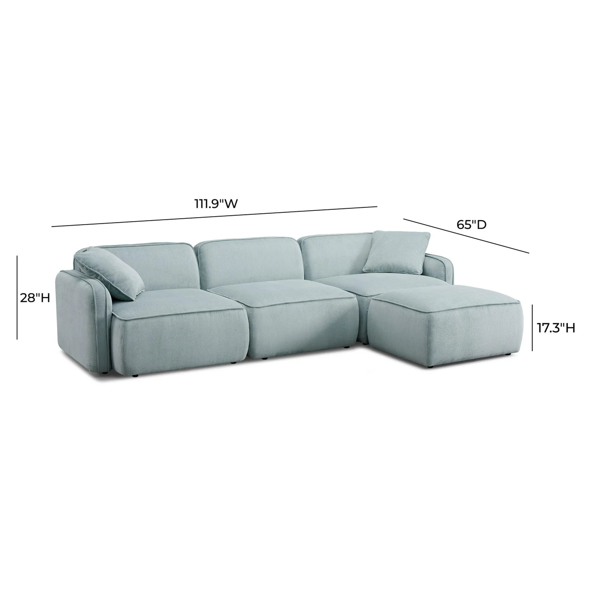Travie Light Green Performance Corduroy Velvet 4-Piece Modular Sectional | BeBoldFurniture