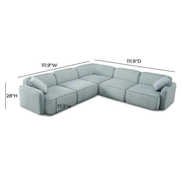 Travie Light Green Performance Corduroy Velvet Modular L-Sectional | BeBoldFurniture