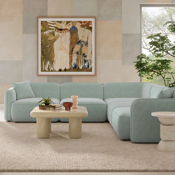 Travie Light Green Performance Corduroy Velvet Modular L-Sectional | BeBoldFurniture
