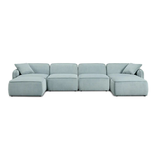 Travie Light Green Performance Corduroy Velvet 6-Piece Modular U-Sectional | BeBoldFurniture