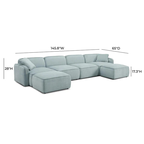 Travie Light Green Performance Corduroy Velvet 6-Piece Modular U-Sectional | BeBoldFurniture