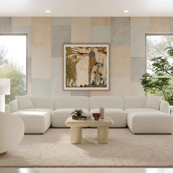 Travie Sand Upcycled Linen 6-Piece Modular U-Sectional | BeBoldFurniture