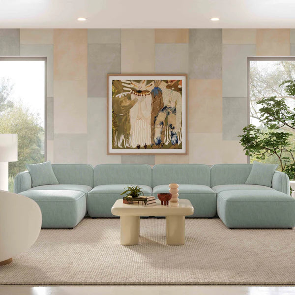 Travie Light Green Performance Corduroy Velvet 6-Piece Modular U-Sectional | BeBoldFurniture