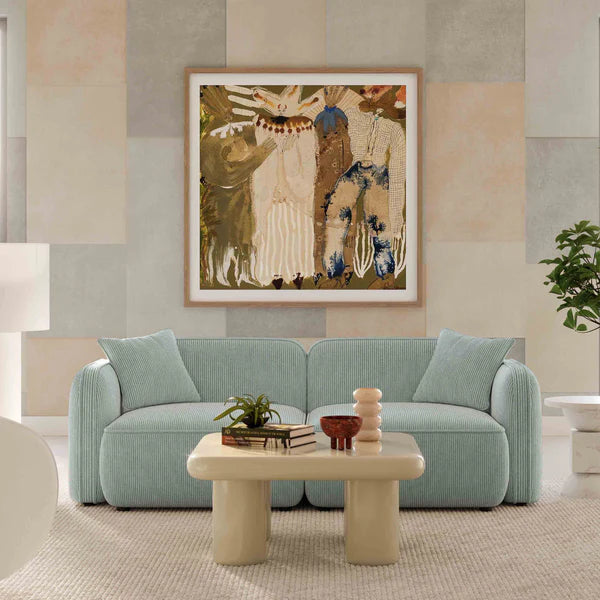 Travie Light Green Performance Corduroy Velvet Modular Loveseat | BeBoldFurniture