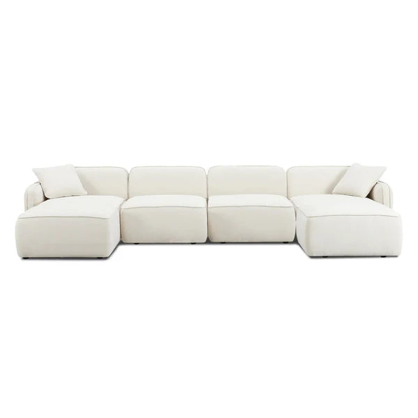 Travie Sand Upcycled Linen 6-Piece Modular U-Sectional | BeBoldFurniture