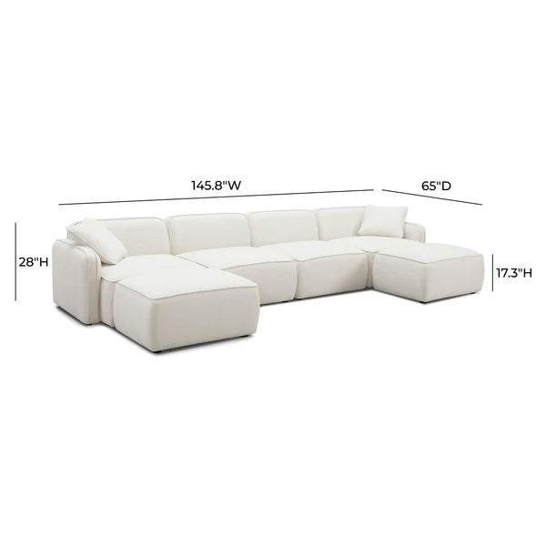 Travie Sand Upcycled Linen 6-Piece Modular U-Sectional | BeBoldFurniture