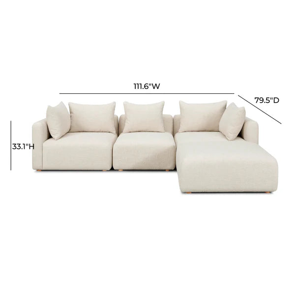 Hangover Cream Heavy Textured Fabric 4-Piece Modular Sectional | BeBoldFurniture