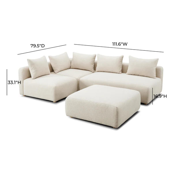 Hangover Cream Heavy Textured Fabric 4-Piece Modular Chaise Sectional | BeBoldFurniture