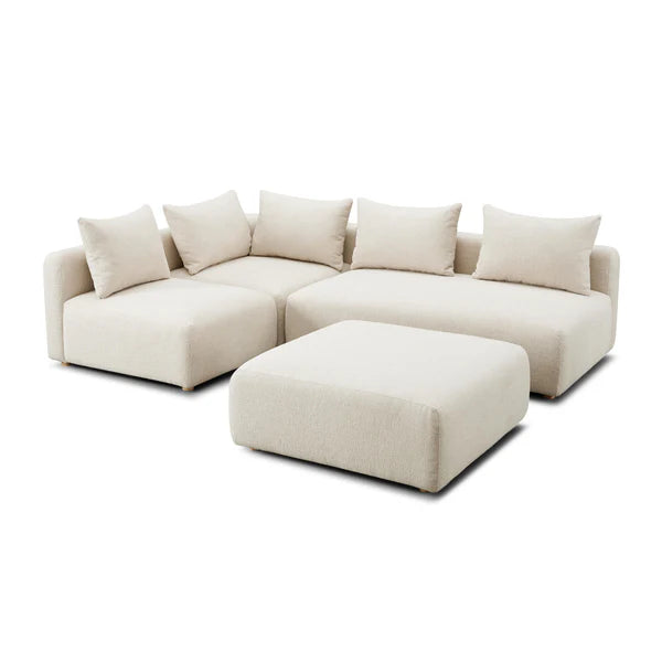 Hangover Cream Heavy Textured Fabric 4-Piece Modular Chaise Sectional | BeBoldFurniture