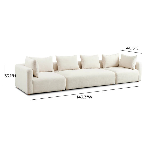 Hangover Cream Heavy Textured Fabric 145" Long Sofa | BeBoldFurniture