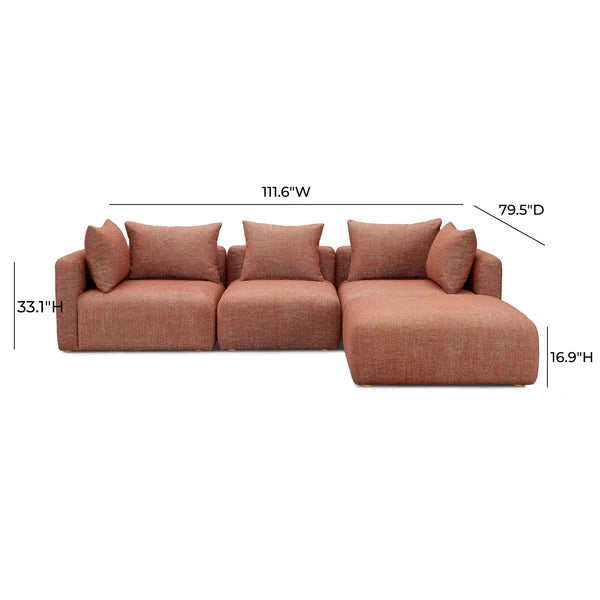 Hangover Sedona Red Textured Fabric 4-Piece Modular Sectional | BeBoldFurniture