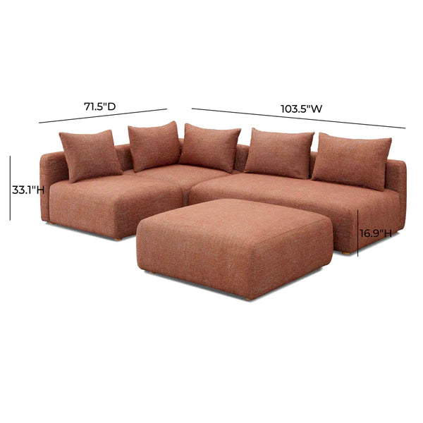 Hangover Sedona Red Textured Fabric 4-Piece Modular Chaise Sectional | BeBoldFurniture