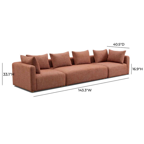 Hangover Sedona Red Textured Fabric 145" Long Sofa | BeBoldFurniture