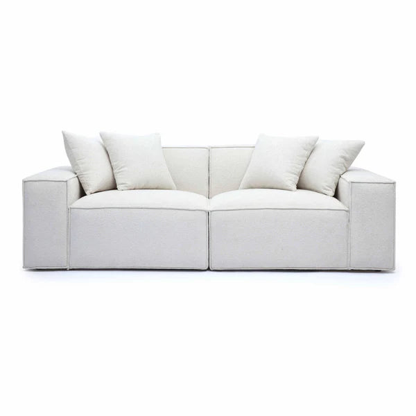 Mindy Cream Chenille Basketweave Modular Loveseat | BeBoldFurniture