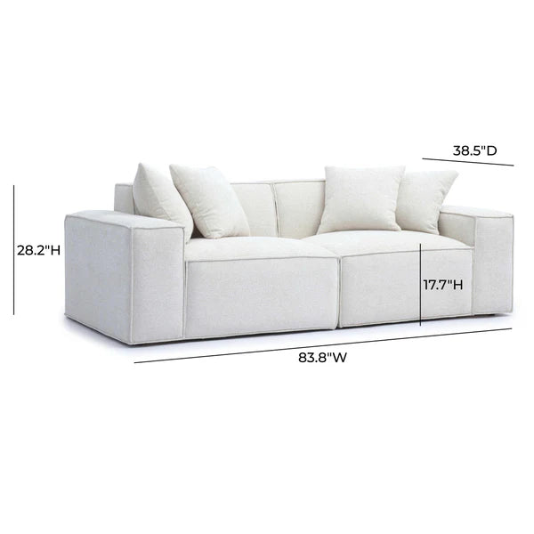 Mindy Cream Chenille Basketweave Modular Loveseat | BeBoldFurniture