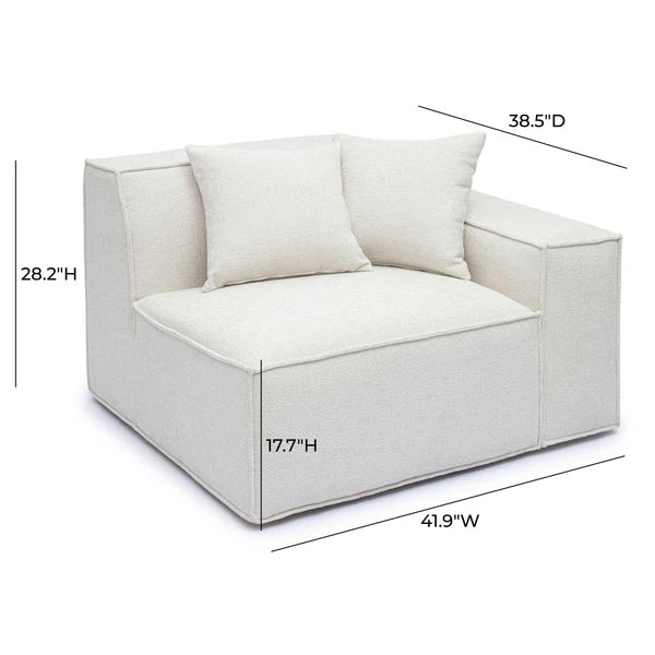 Mindy Cream Chenille Basketweave RAF Corner Chair | BeBoldFurniture