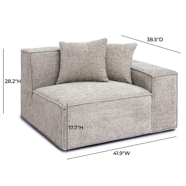 Mindy Taupe Chenille Basketweave RAF Corner Chair | BeBoldFurniture