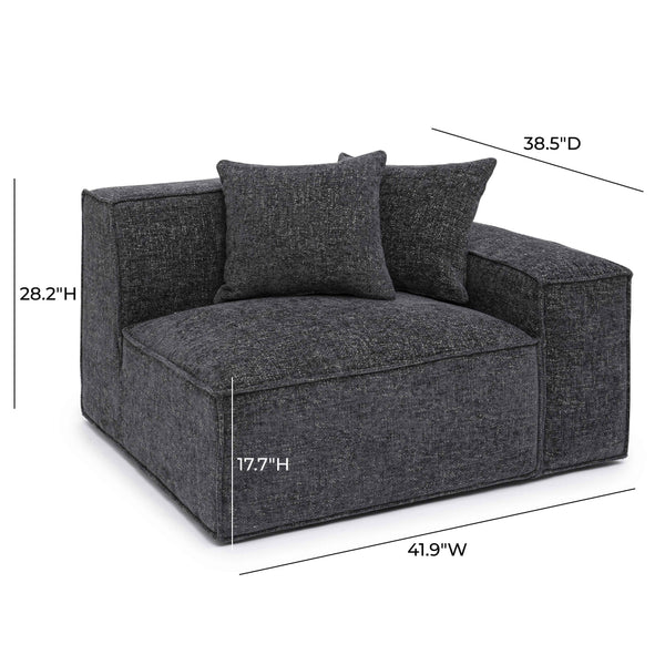Mindy Charcoal Chenille Basketweave RAF Corner Chair | BeBoldFurniture