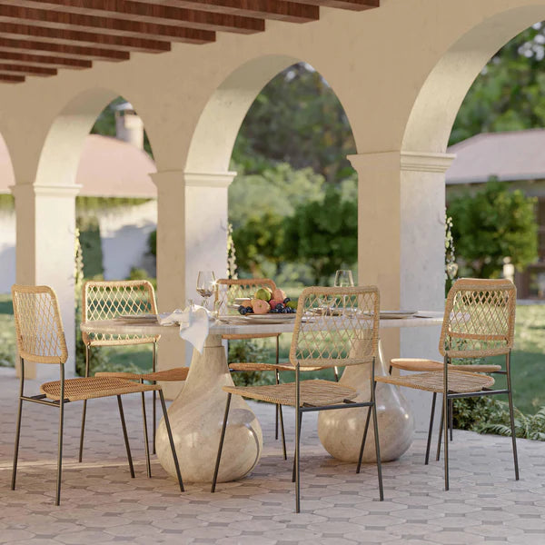 Smooch Faux Travertine Indoor / Outdoor 87" Oval Dining Table | BeBoldFurniture