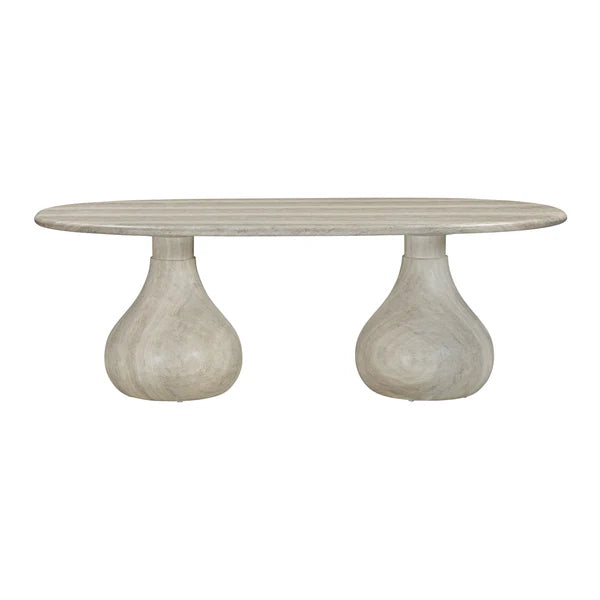Smooch Faux Travertine Indoor / Outdoor 87" Oval Dining Table | BeBoldFurniture
