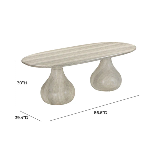 Smooch Faux Travertine Indoor / Outdoor 87" Oval Dining Table | BeBoldFurniture