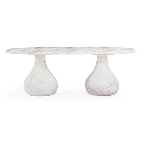 Smooch White Marble Print Indoor / Outdoor 87" Oval Dining Table | BeBoldFurniture