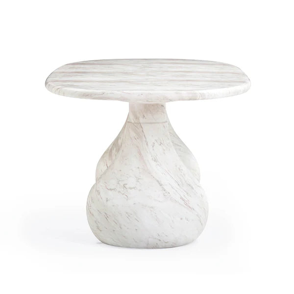 Smooch White Marble Print Indoor / Outdoor 87" Oval Dining Table | BeBoldFurniture