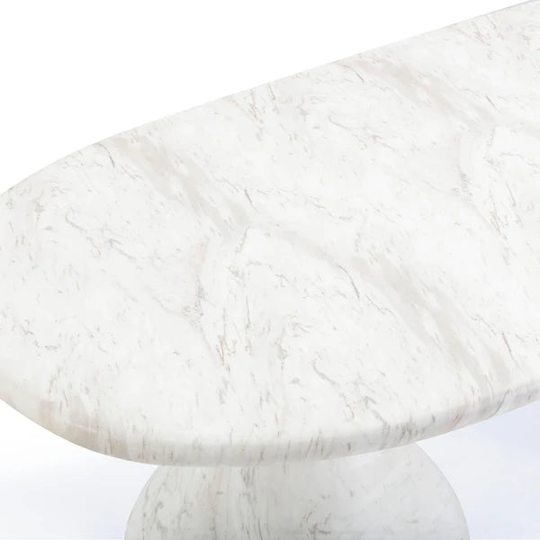 Smooch White Marble Print Indoor / Outdoor 87" Oval Dining Table | BeBoldFurniture