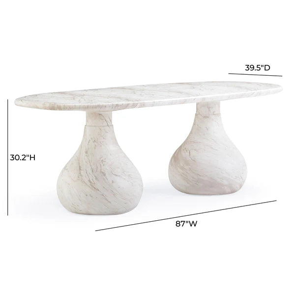 Smooch White Marble Print Indoor / Outdoor 87" Oval Dining Table | BeBoldFurniture