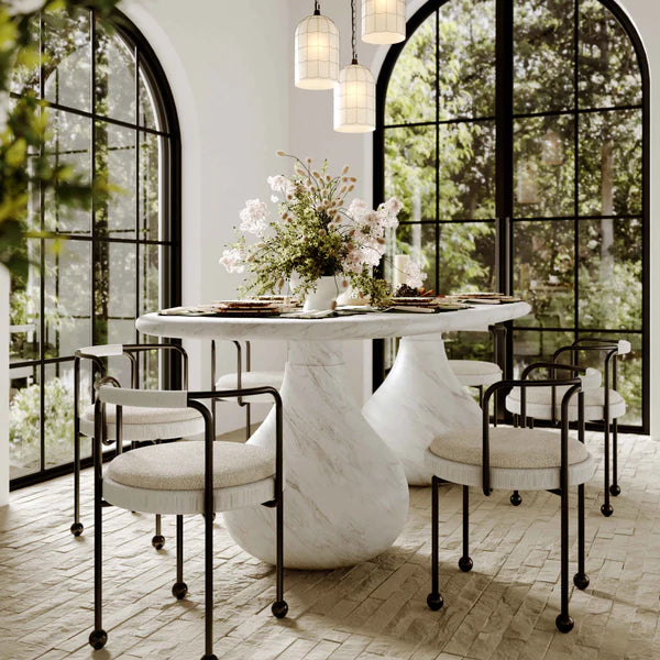 Smooch White Marble Print Indoor / Outdoor 87" Oval Dining Table | BeBoldFurniture