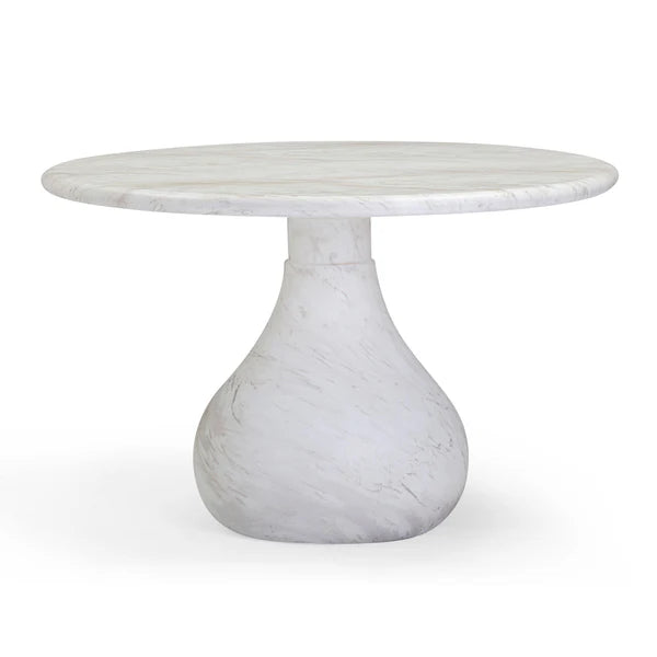 Smooch White Marble Print Indoor / Outdoor 47" Round Dining Table | BeBoldFurniture