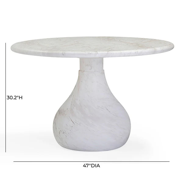 Smooch White Marble Print Indoor / Outdoor 47" Round Dining Table | BeBoldFurniture