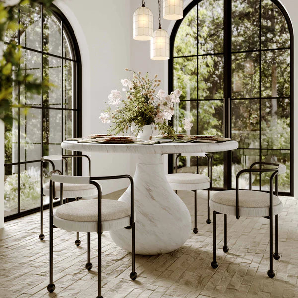 Smooch White Marble Print Indoor / Outdoor 47" Round Dining Table | BeBoldFurniture
