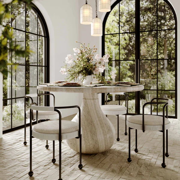 Smooch Faux Travertine Indoor / Outdoor 47" Round Dining Table | BeBoldFurniture
