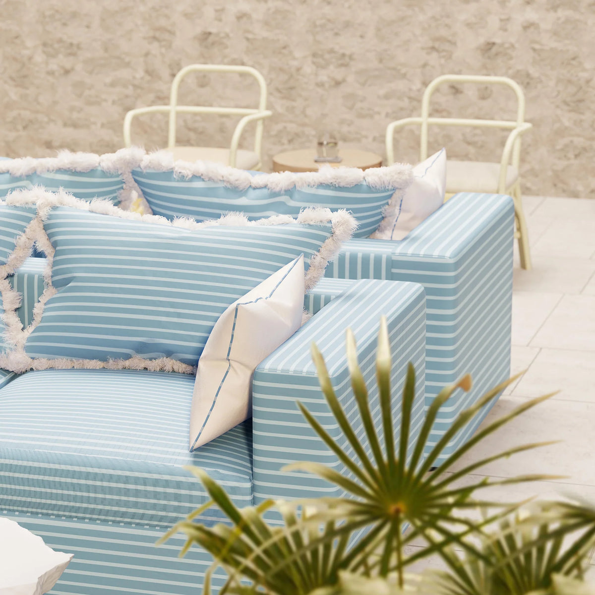Salty Blue Striped Outdoor Sofa | BeBoldFurniture